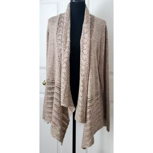 Karen Scott Open Front Beige Knit Women's Cardigan Long Sleeve Sweater Sz XL EUC